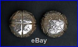 Pair Antique Chinese Silver Good Luck Boxes