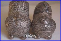 Pair Antique Early 20th Century Chinese Silver 800 Foo Lion Dog Trinket Boxes
