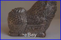 Pair Antique Early 20th Century Chinese Silver 800 Foo Lion Dog Trinket Boxes