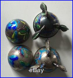 Pair Chinese Export Enamel on Sterling Silver Egg Form Box or Snuff Box