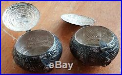 Pair of Antique Chinese Silver Containers Round Boxes