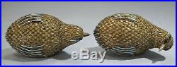 Pair of Chinese Export Sterling Gilt Silver Enamel Quail Birds Boxes