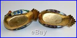 Pair of antique Chinese export silver multi-color enamel boxes ducks design
