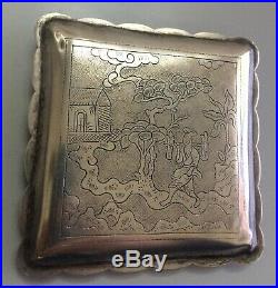 Poudrier en argent massif Chine antique silver chinese export box compact powder
