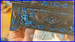 Qing Dyn Chinese Export Silver & Enamel Opium Box Trays Foo Dogs Chrysanthemum