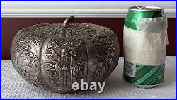 Qing Era Chinese Silver Plate Repoussé Pumpkin Covered Bowl, Da Qing Qianlong M