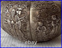 Qing Era Chinese Silver Plate Repoussé Pumpkin Covered Bowl, Da Qing Qianlong M