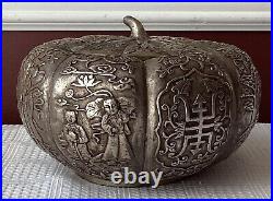 Qing Era Chinese Silver Plate Repoussé Pumpkin Covered Bowl, Da Qing Qianlong M