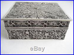 Quality Chinese Export Silver Filigree Wire Work Trinket or Cigarette Box