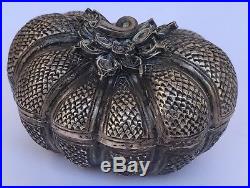 RARE 1800's ANTIQUE 3D ORNATE OLD CHINESE STERLING SILVER PUMPKIN GOURD BOX