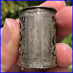 RARE ANTIQUE CHINESE SILVER OPIUM Tobacco CONTAINER HIDDEN STASH STAMPED ASIAN