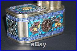 Rare Antique Chinese Solid Silver Hand Enamel Calligraphy Box Inkwell Signed