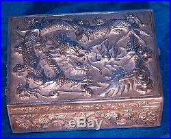 Rare Antique Chinese Solid Sterling Silver Box Ca 1920 Signed