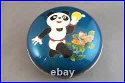 RARE CLOISONNE Silver Wire PANDA TABLE TENNIS OLYMPICS BOX plate vase chinese