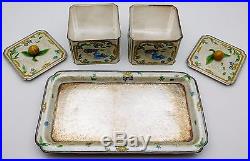 RARE Chinese Solid Sterling 950 Silver / Enamel Tray & Boxes Set 586.9 grams