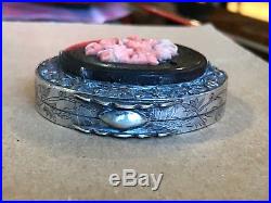 RARE Early 20th Century Chinese Sterling Silver CORAL Rouge Compact Case Box