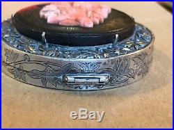 RARE Early 20th Century Chinese Sterling Silver CORAL Rouge Compact Case Box