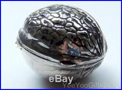 RARE & FINE Chinese/Japanese SOLID SILVER export WALNUT snuff/PILL BOX