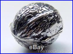RARE & FINE Chinese/Japanese SOLID SILVER export WALNUT snuff/PILL BOX