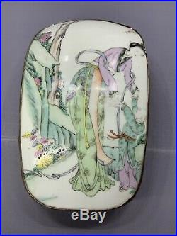 ROSE FAMILLE antique chinese pottery shard vase silver jewelry box porcelain art
