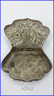 RRR Rare old Chinese silver-plated fragrance leaves container box 19-20th cen
