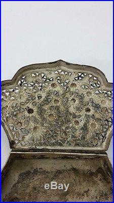 RRR Rare old Chinese silver-plated fragrance leaves container box 19-20th cen