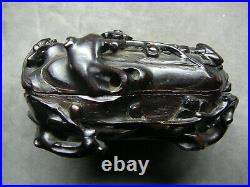Rare 18thC Chinese finely carved zitan silver wired wood covered box on stand