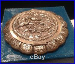 Rare 19th Century China Chinese Dragon Silver Export Powder Compact With Box