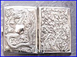 Rare 19th Century China Chinese Export High Relief Dragon Silver Case Box