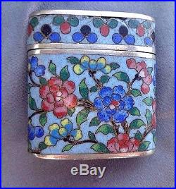 Rare Antique Chinese Cloisonne On Silver Opium Container