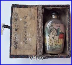 Rare Antique Chinese Erotic Glass Snuff Bottle In Original Box