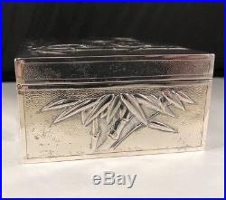 Rare Antique Chinese Export Lain Chang Sterling Bamboo Motif Tea Caddy Box 273g