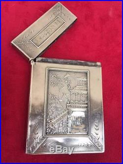 Rare Antique Chinese Export Solid Silver Business Calling Card Case