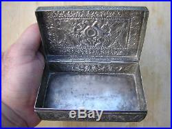 Rare Antique Chinese Signed Sterling Silver Box Dragons + Phoenix
