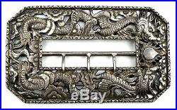 Rare Antique Chinese Silver Export Buckle Dragons