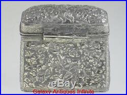 Rare Antique Chinese Solid Silver Cigarette Case Box Dispenser Circa 1890