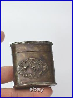 Rare Antique Chinese Sterling Silver Opium Box Inscribed
