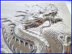 Rare Antique Heavy Solid Silver Chinese Export Four Claw Dragon Box Wang Hing