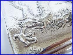 Rare Antique Heavy Solid Silver Chinese Export Four Claw Dragon Box Wang Hing
