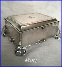 Rare Antique Silver Plate Footed Cigar Box Jewellery Casket Oriental East Asian