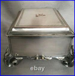 Rare Antique Silver Plate Footed Cigar Box Jewellery Casket Oriental East Asian