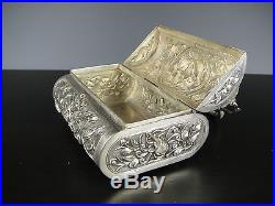 Rare Beautiful Chinese Solid Silver Jewelry Box With Bird&Fish. 19th C. Marked