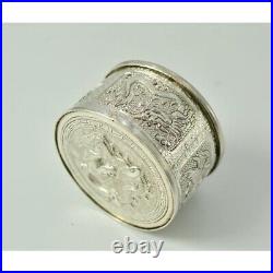 Rare Chinese Antique Silver Box / Pill Box, decorated with scenes of dragons