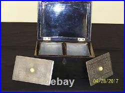 Rare Chinese Qing Dy Paktong Hand Carved Pewter Export Lacquer Tea Caddy Box