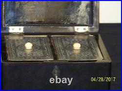 Rare Chinese Qing Dy Paktong Hand Carved Pewter Export Lacquer Tea Caddy Box