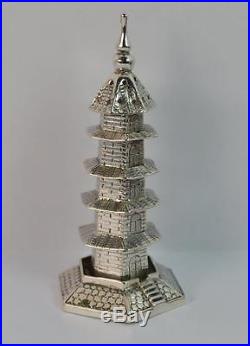Rare Chinese Signed Silver Chinese Tower Shaped Cruet Pepperette or Snuff Box