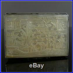 Rare Chinese box in mother-of-pearl and silver, 18th QIANLONG. Carved life scene