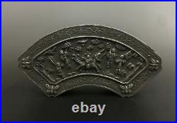 Rare Chinese pure silver figure design bridge type rouge box
