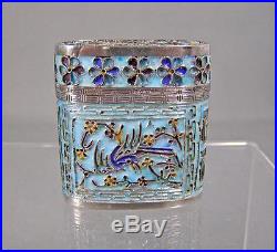 Rare Fine Chinese Qing Era Silver & Enamel Box Raised Characters Mouse & Bird