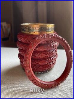 Rare Fine Chinese-silver-enamel-cinnabar Red Lidded Carved Jar-floral Art #020